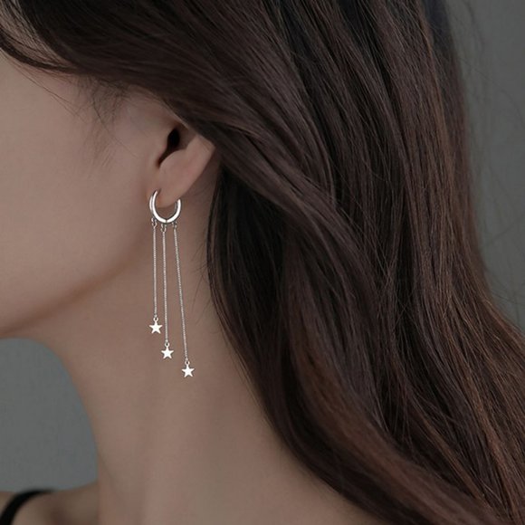 Star Hoop Earrings Sterling Silver - Picture 4 of 7